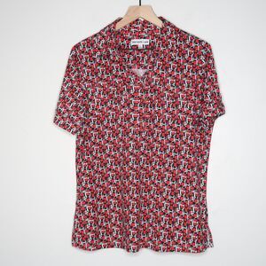Southern Lady Womens Popover Shirt Size Large Red Blue‎ Squares Stretch Casual